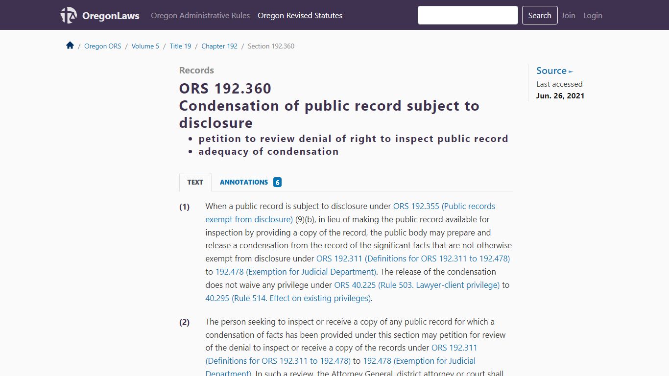 ORS 192.360 - Condensation of public record subject to disclosure